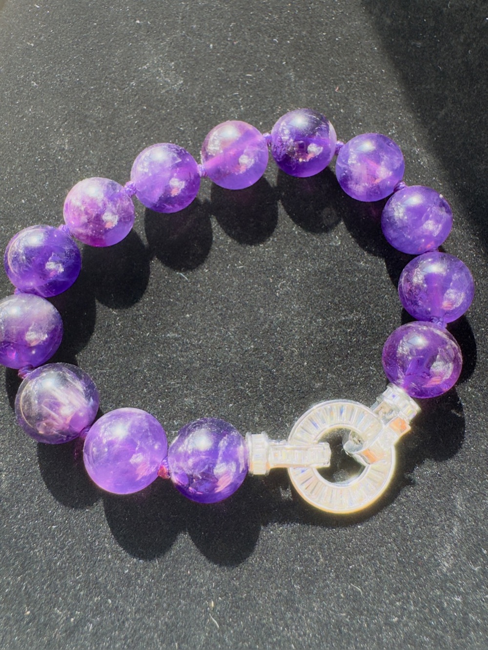 Purple Bead Bracelet - Amethyst with silver Toggle Clasp